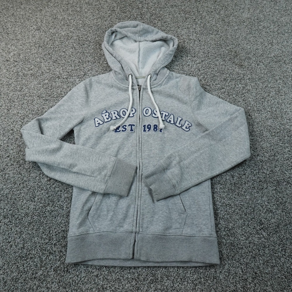 VTG Aeropostale Hoodie Womens M Gray Full Zip Sweatshirt Jacket Logo Top Y2K 00s